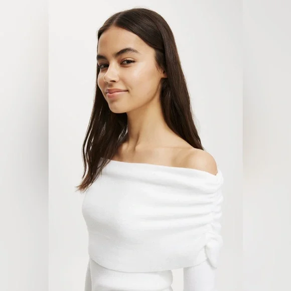 Everfine Rib Ruched Off Shoulder - Picture 3 of 6